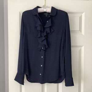 J Crew Navy Silk Shirt, Size 4, Excellent Condition